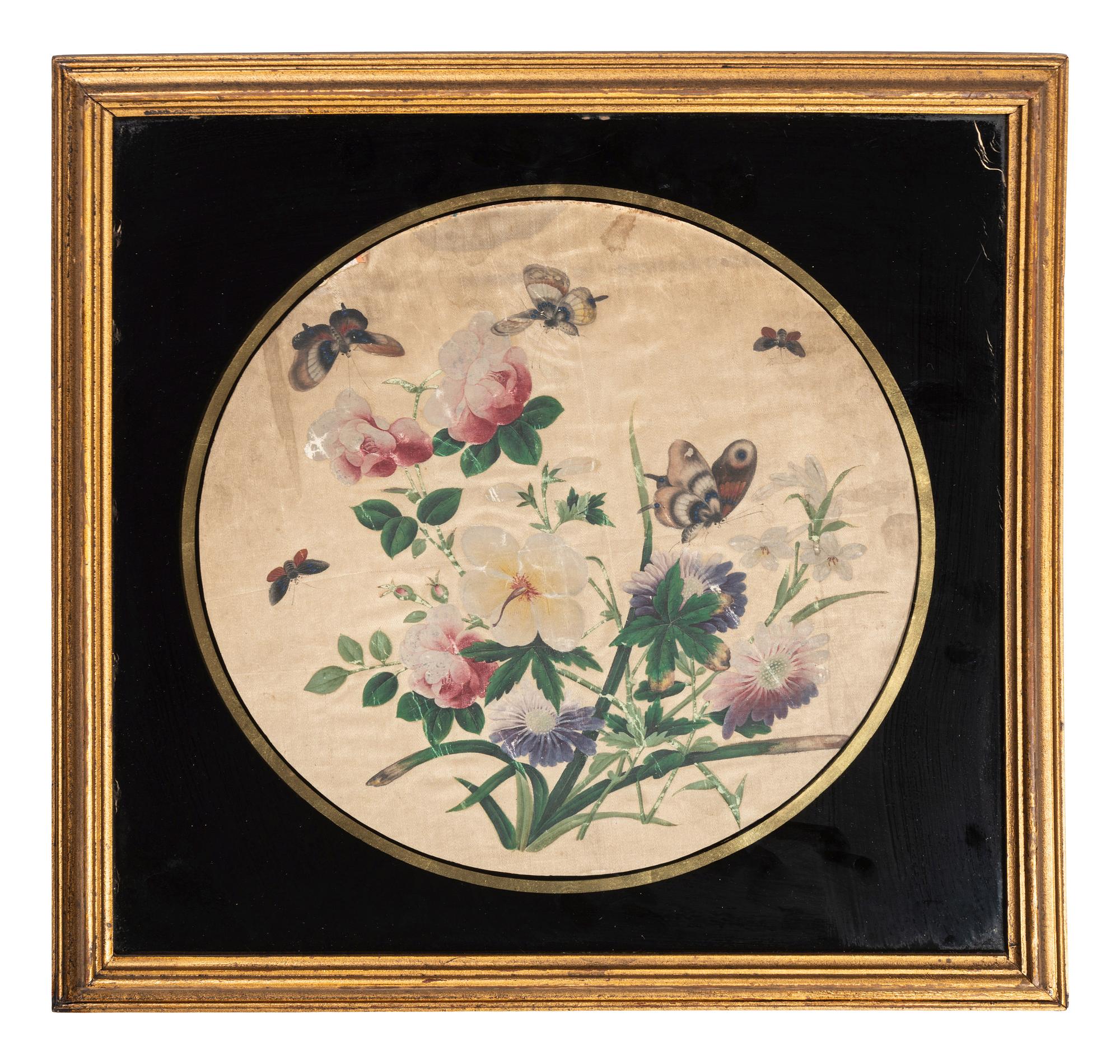 A Pair of Floral Paintings on Silk