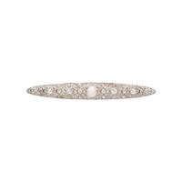CULTURED PEARL AND DIAMOND BAR BROOCH