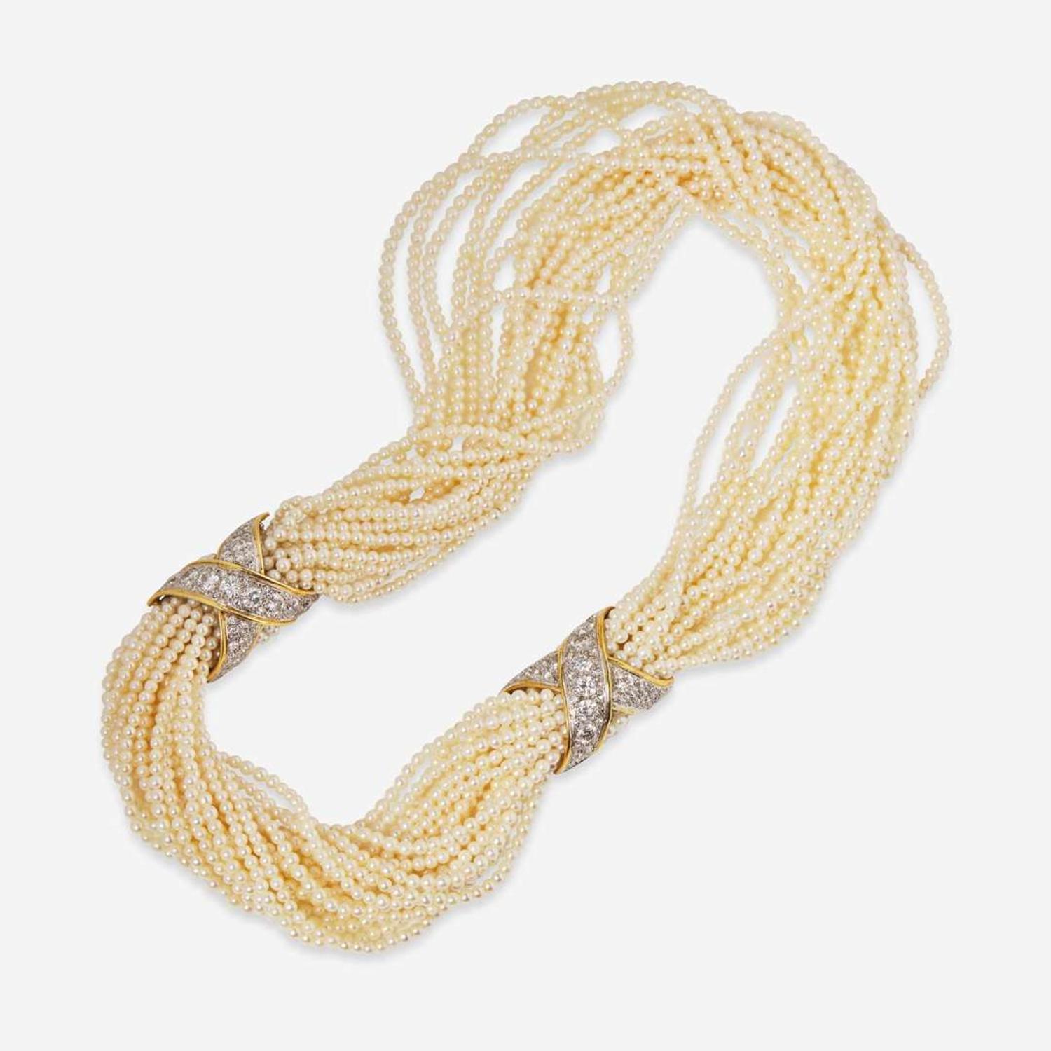 A 14K Gold Boris LeBeau Pearl Torsade with Diamonds Boris LeBeau