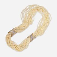 A 14K Gold Boris LeBeau Pearl Torsade with Diamonds Boris LeBeau