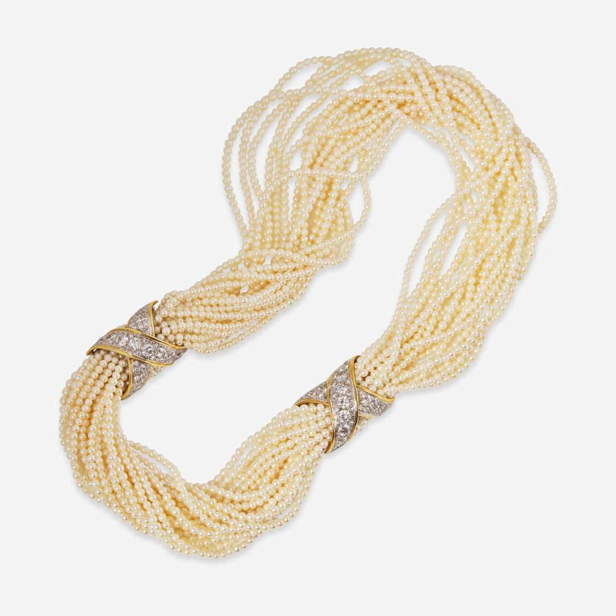 A 14K Gold Boris LeBeau Pearl Torsade with Diamonds Boris LeBeau