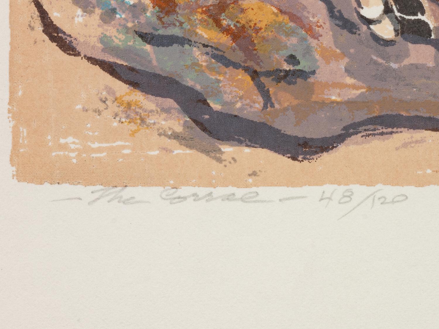 Four Works: Horse Play , edition 101/125; Basket Figure , edition 14/25; The Corral , edition 48/120; Home From the Fiesta - R. Vernon Hunter , edition 29/120