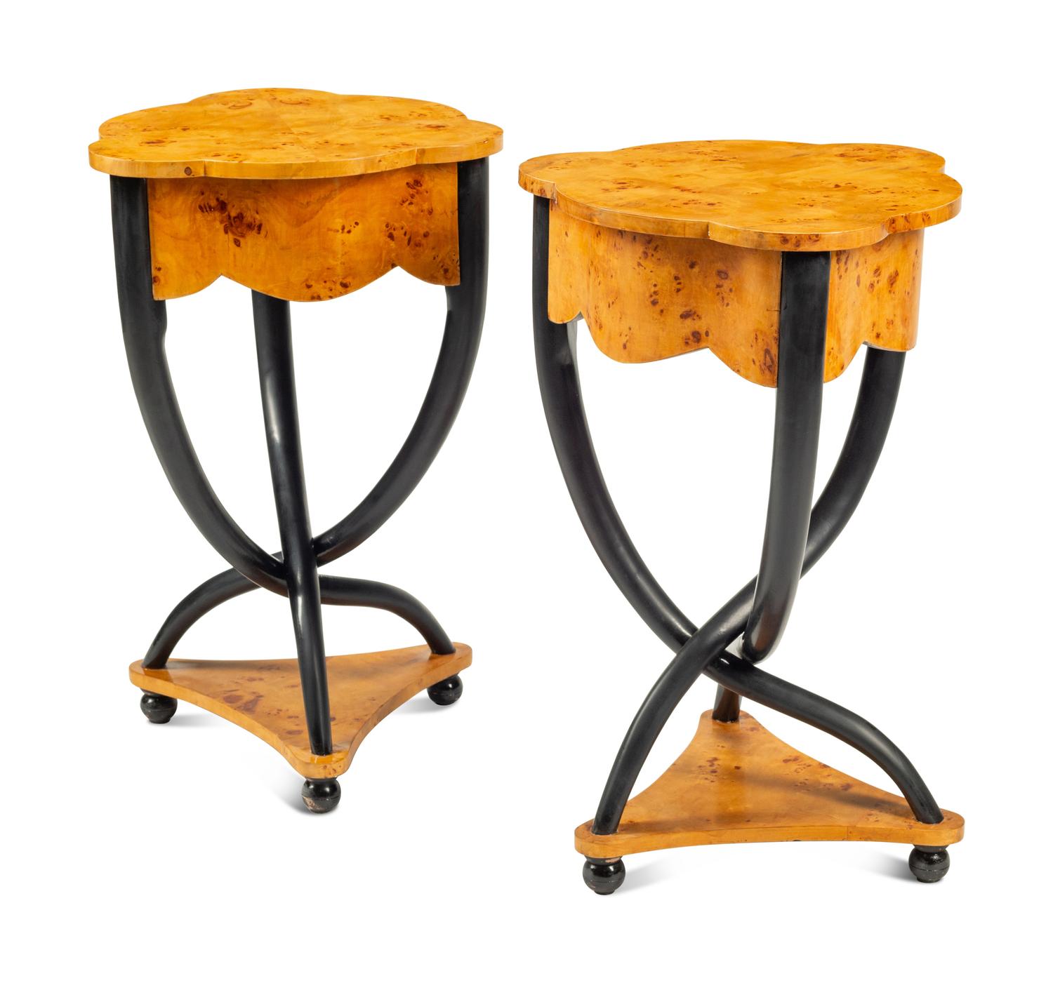 A Pair of Biedermeier Style Part-Ebonized Burlwood Side Tables