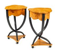 A Pair of Biedermeier Style Part-Ebonized Burlwood Side Tables
