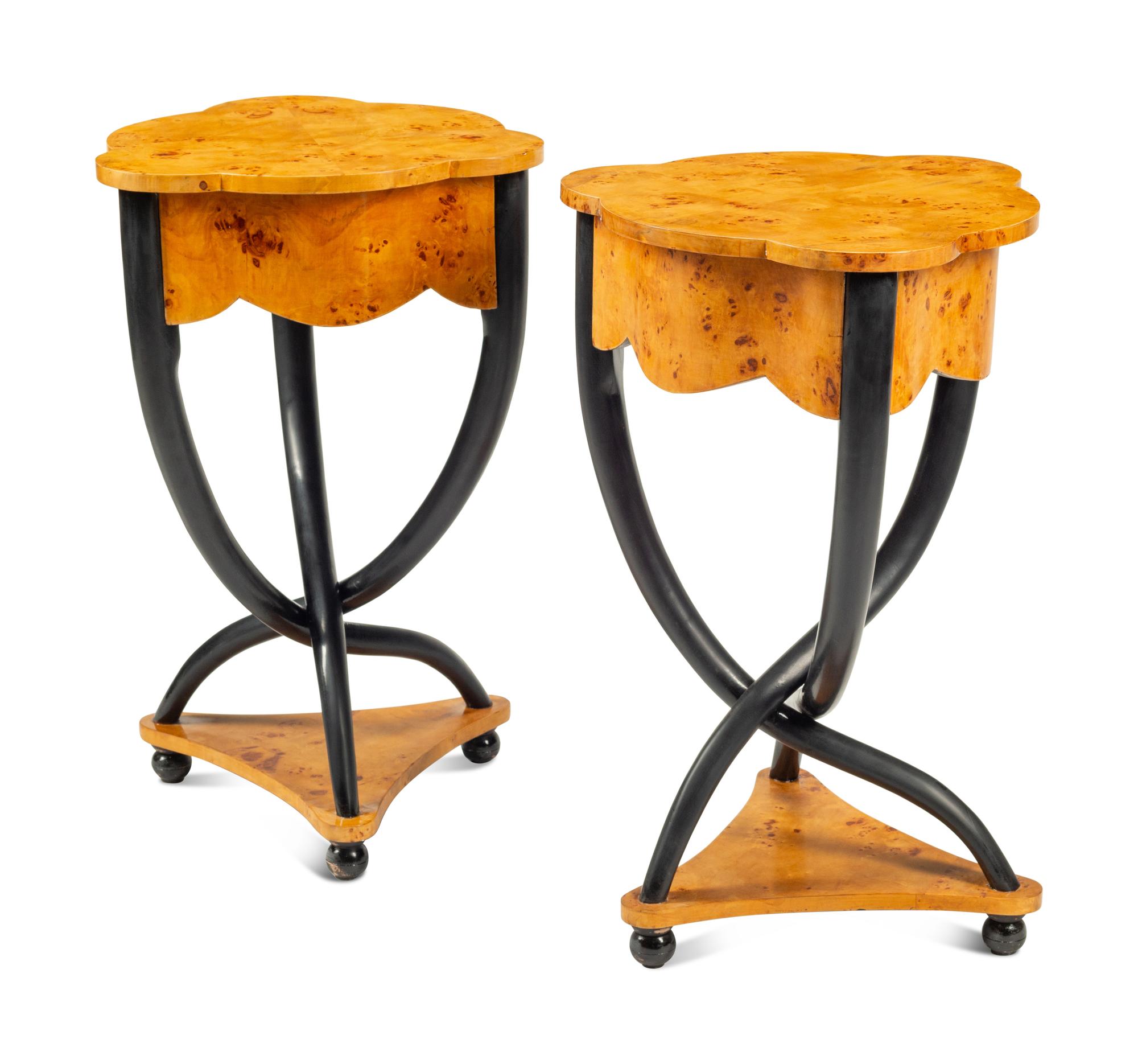 A Pair of Biedermeier Style Part-Ebonized Burlwood Side Tables