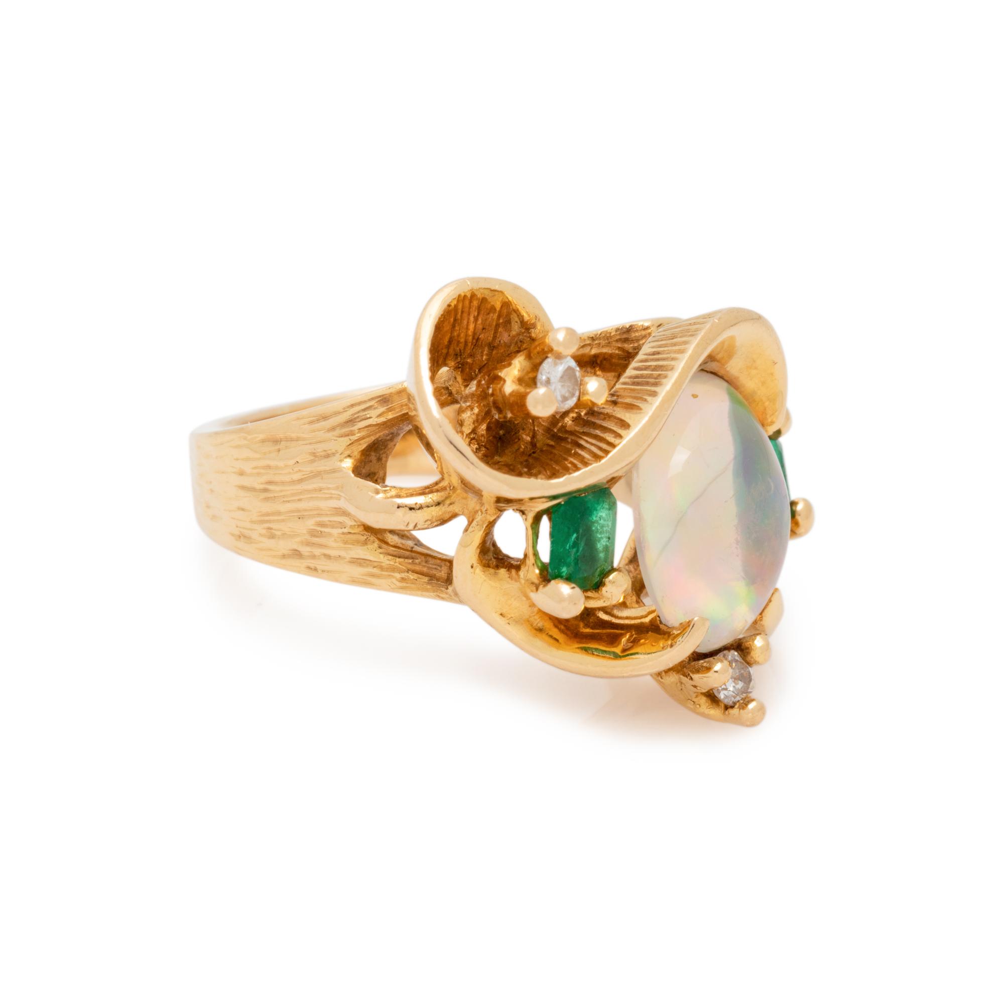 VIRGILIO OF TAXCO, OPAL, DIAMOND AND EMERALD RING