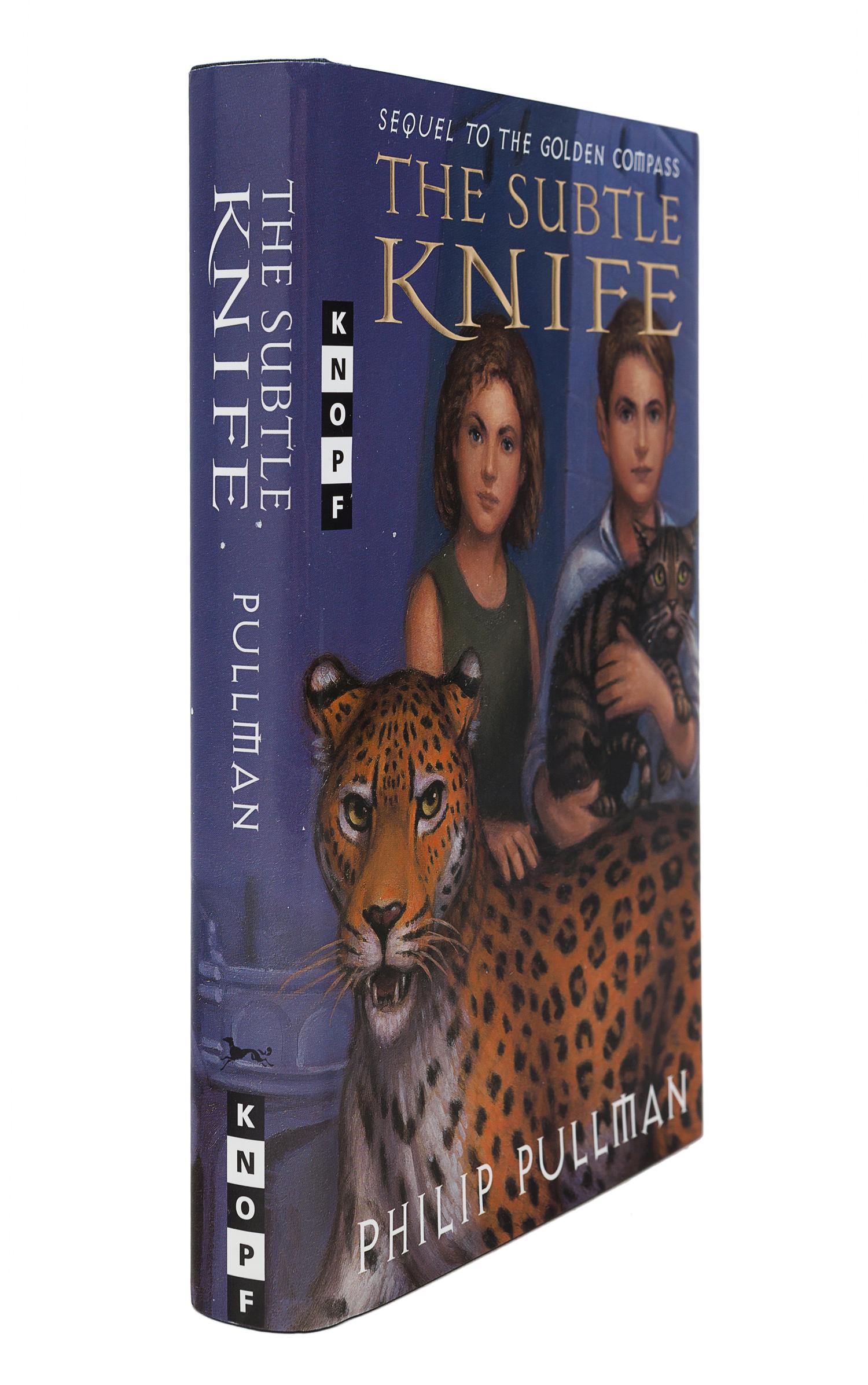 PULLMAN, Philip. [His Dark Materials trilogy:] The Golden Compass . — The Subtle Knife . — The Amber Spyglass . New York: Alfred A. Knopf, 1996-1997-2000.