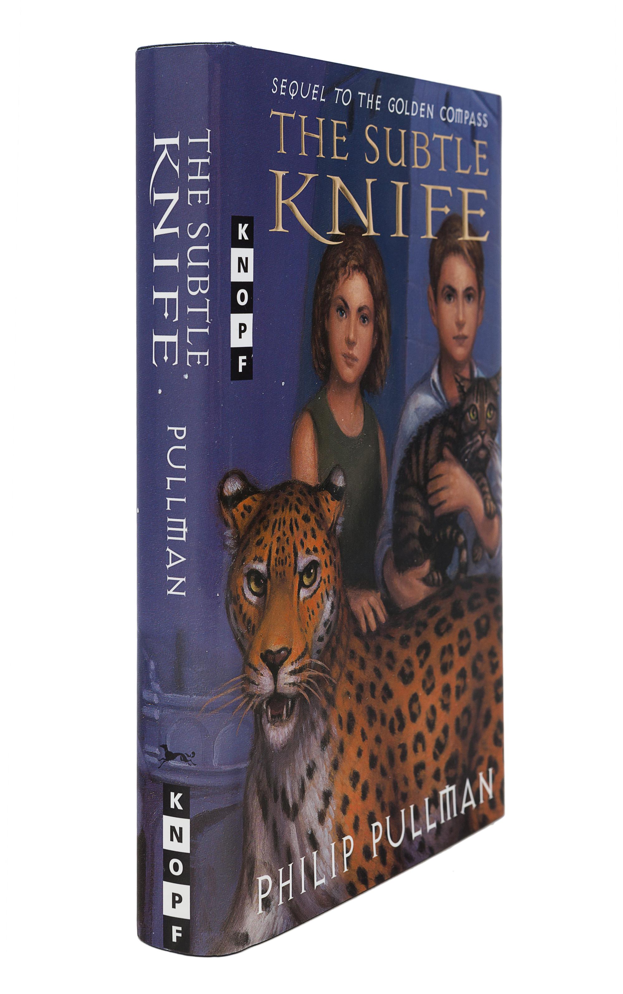 PULLMAN, Philip. [His Dark Materials trilogy:] The Golden Compass . — The Subtle Knife . — The Amber Spyglass . New York: Alfred A. Knopf, 1996-1997-2000.