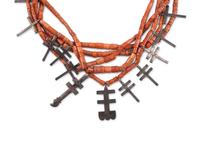 Multi-strand Coral Necklace, with Silver Double Crosses
