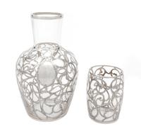 A Silver Overlay Glass Tumble Up Height of tallest 17 inches.