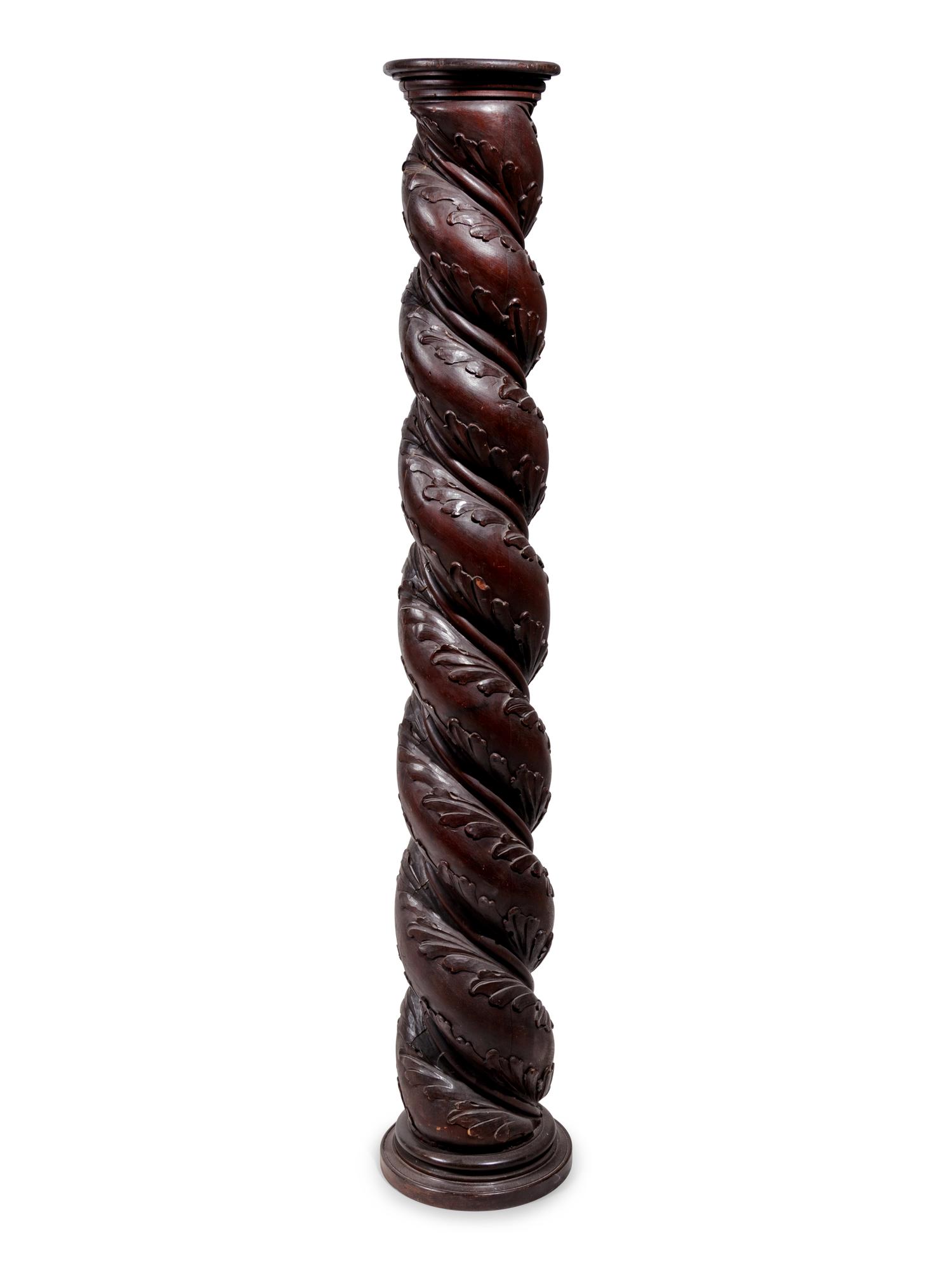 A Continental Carved and Painted Wood Solomonic Column