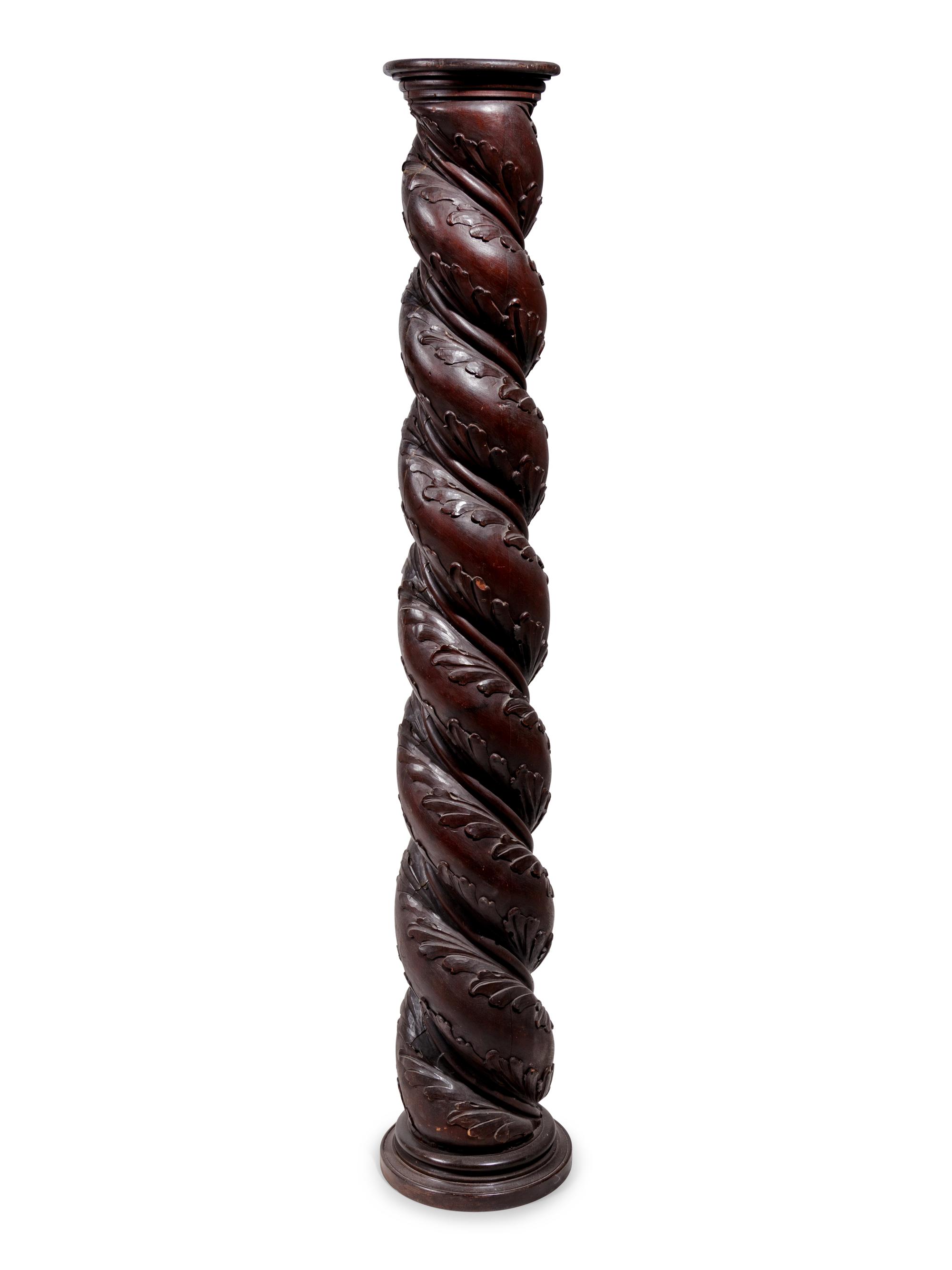 A Continental Carved and Painted Wood Solomonic Column