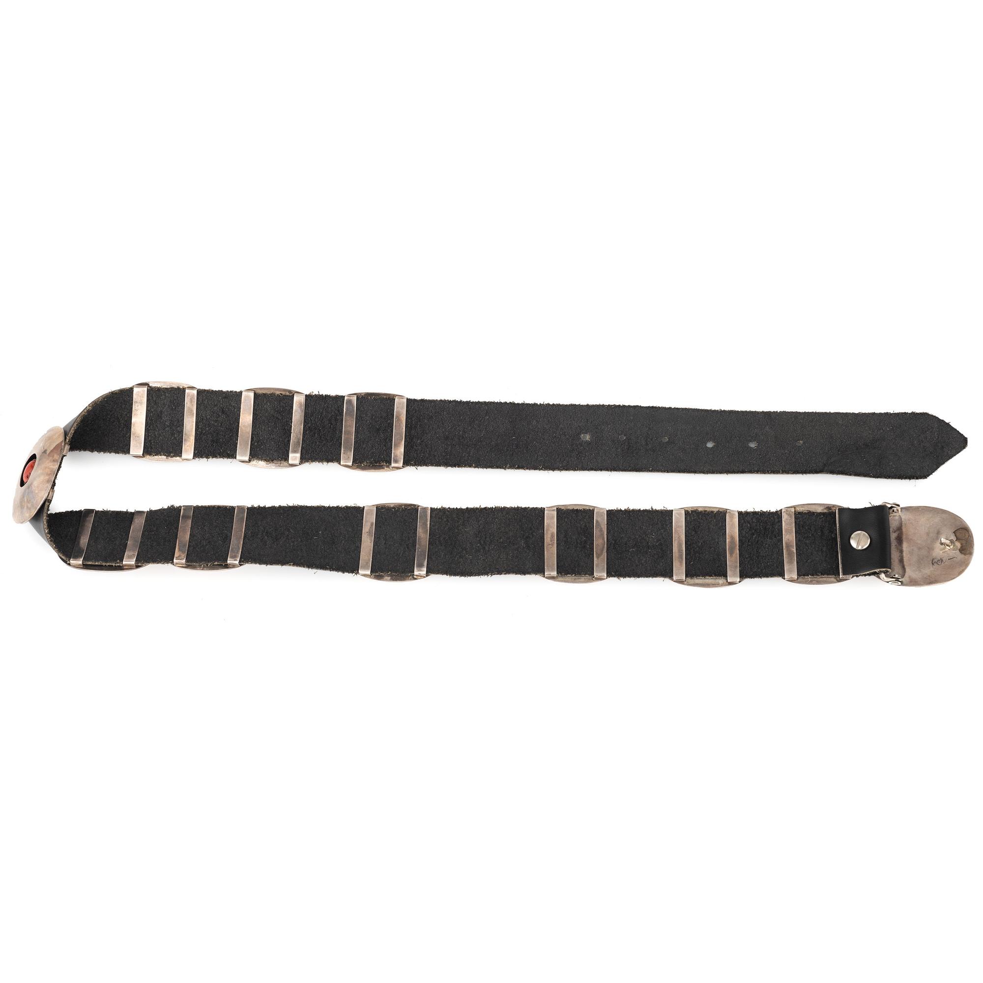 Navajo Silver and Coral Shadow Box Concha Belt