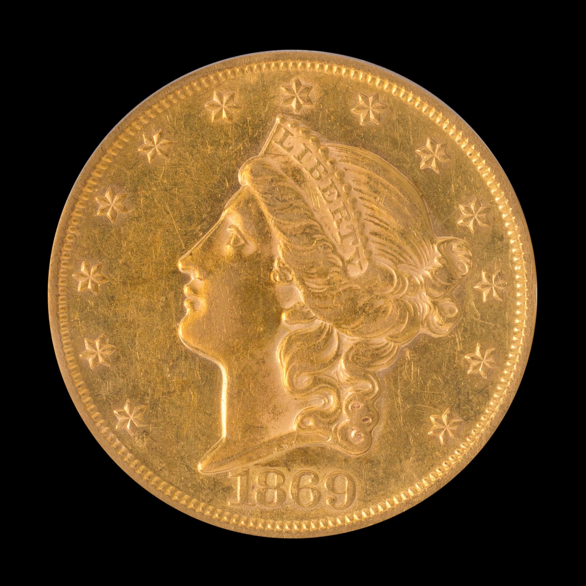 A United States 1869 Liberty Head $20 Gold Coin