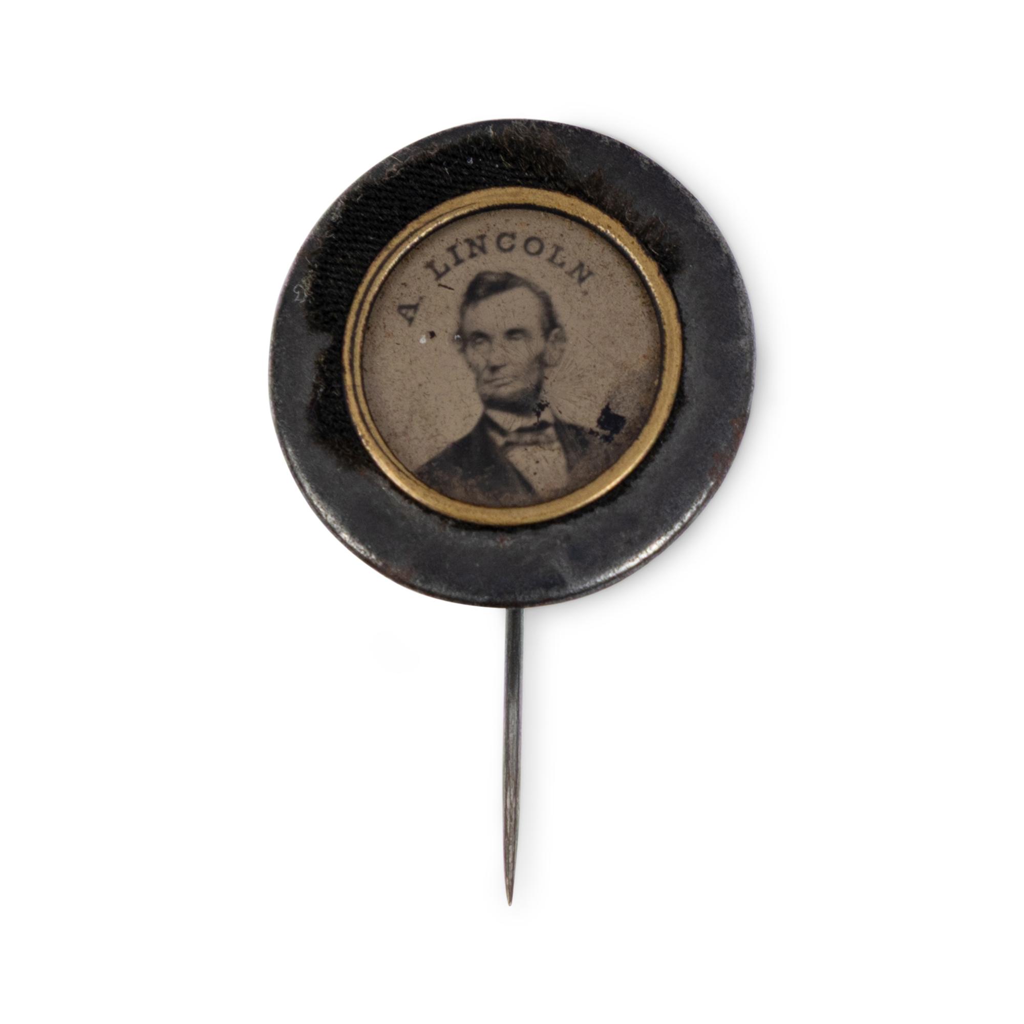 [LINCOLN FUNERAL]. A group of 4 mourning badges and 1 campaign badge, comprising: