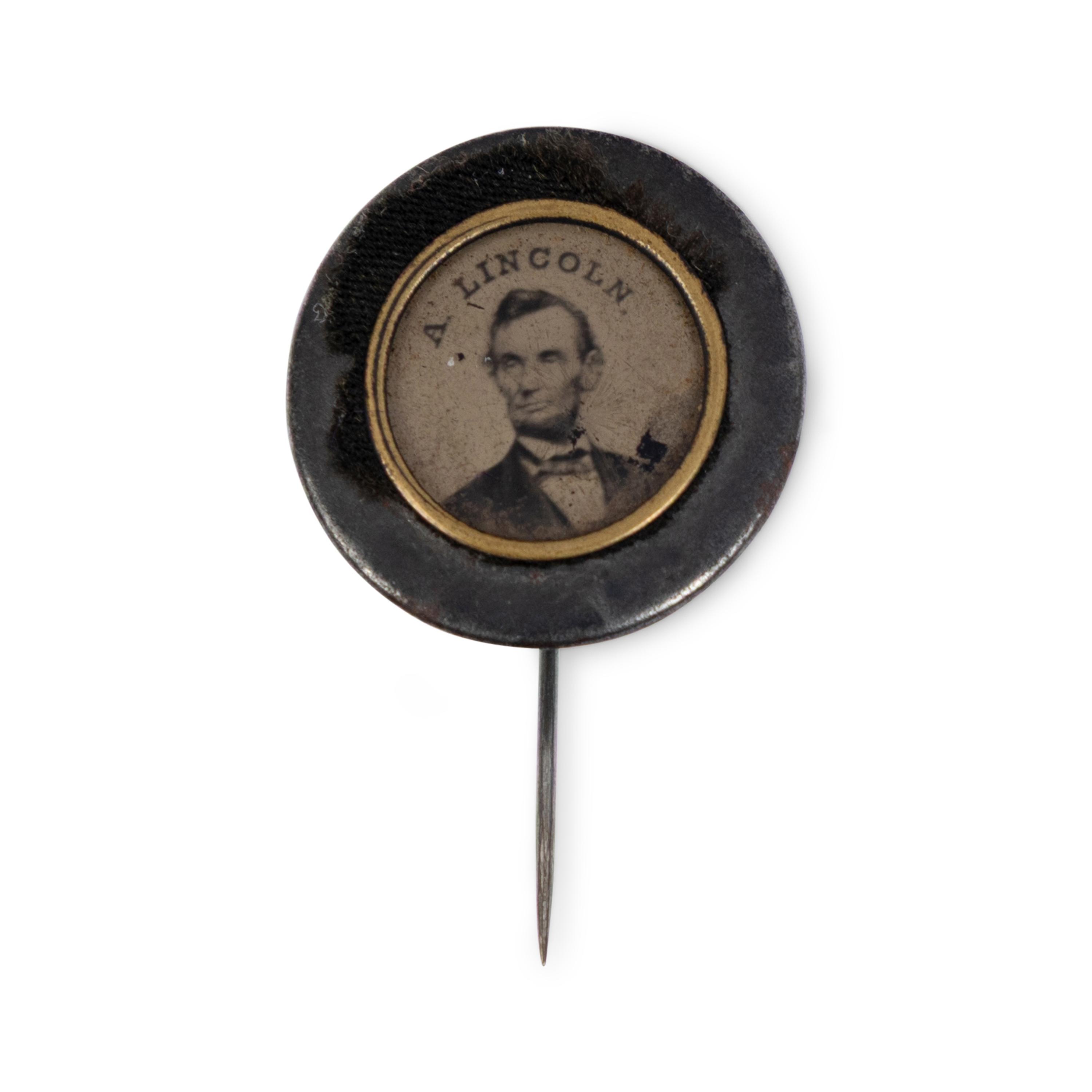 [LINCOLN FUNERAL]. A group of 4 mourning badges and 1 campaign badge, comprising: