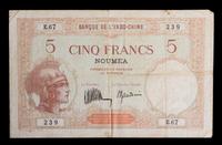 A 5 Franc Noumean Note — BANQUE DE L'INDO-CHINE