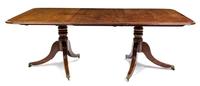 A George III Mahogany Double Pedestal Dining Table Height 27 1/2 x width 47 1/2 x depth 54 1/2 inches (closed). — LATE 18TH CENTURY