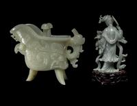 Two Chinese Celadon Jade and Jadeite Carvings