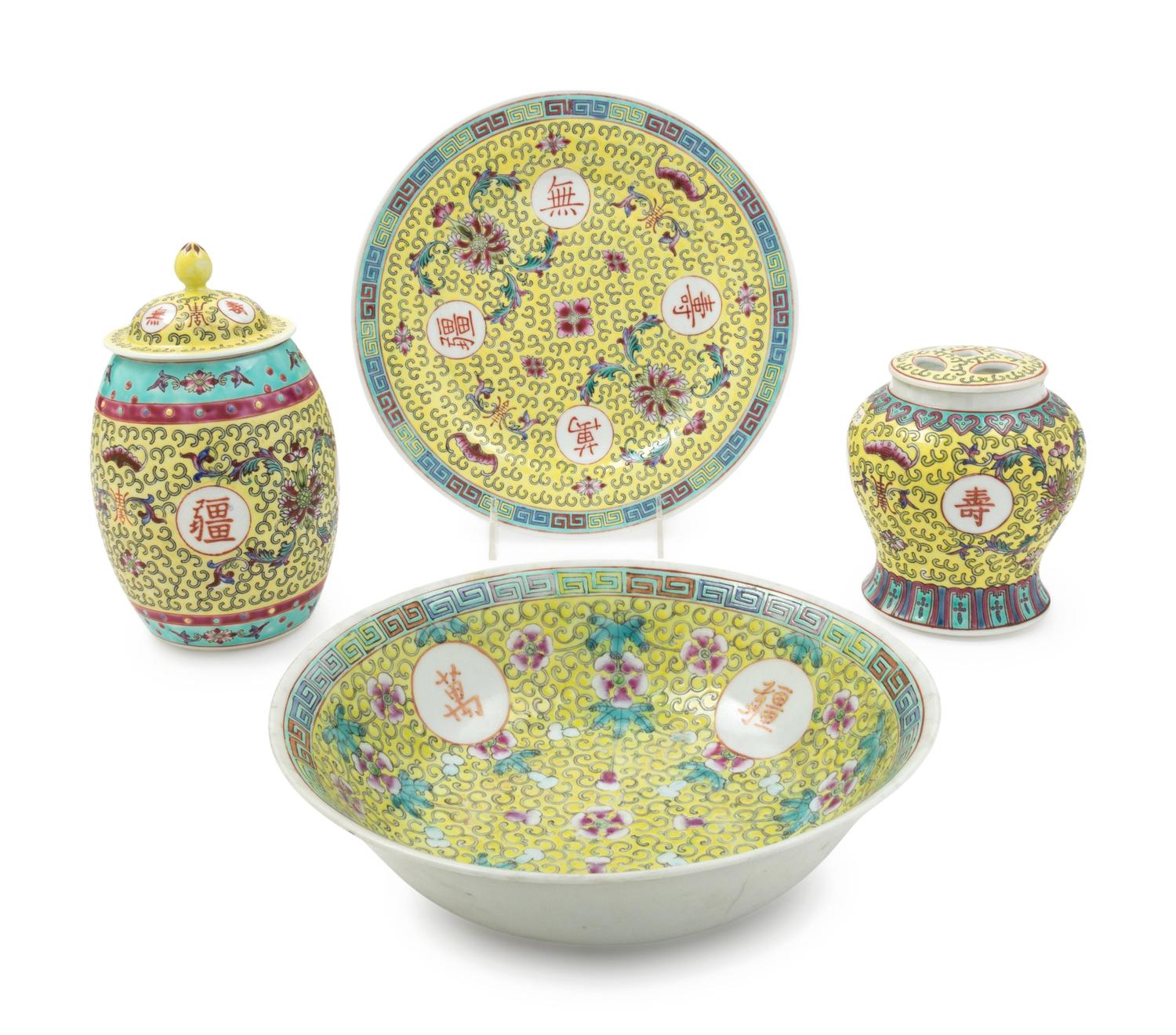 Twelve Chinese Famile Jaune Porcelain Wares