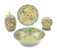 Twelve Chinese Famile Jaune Porcelain Wares