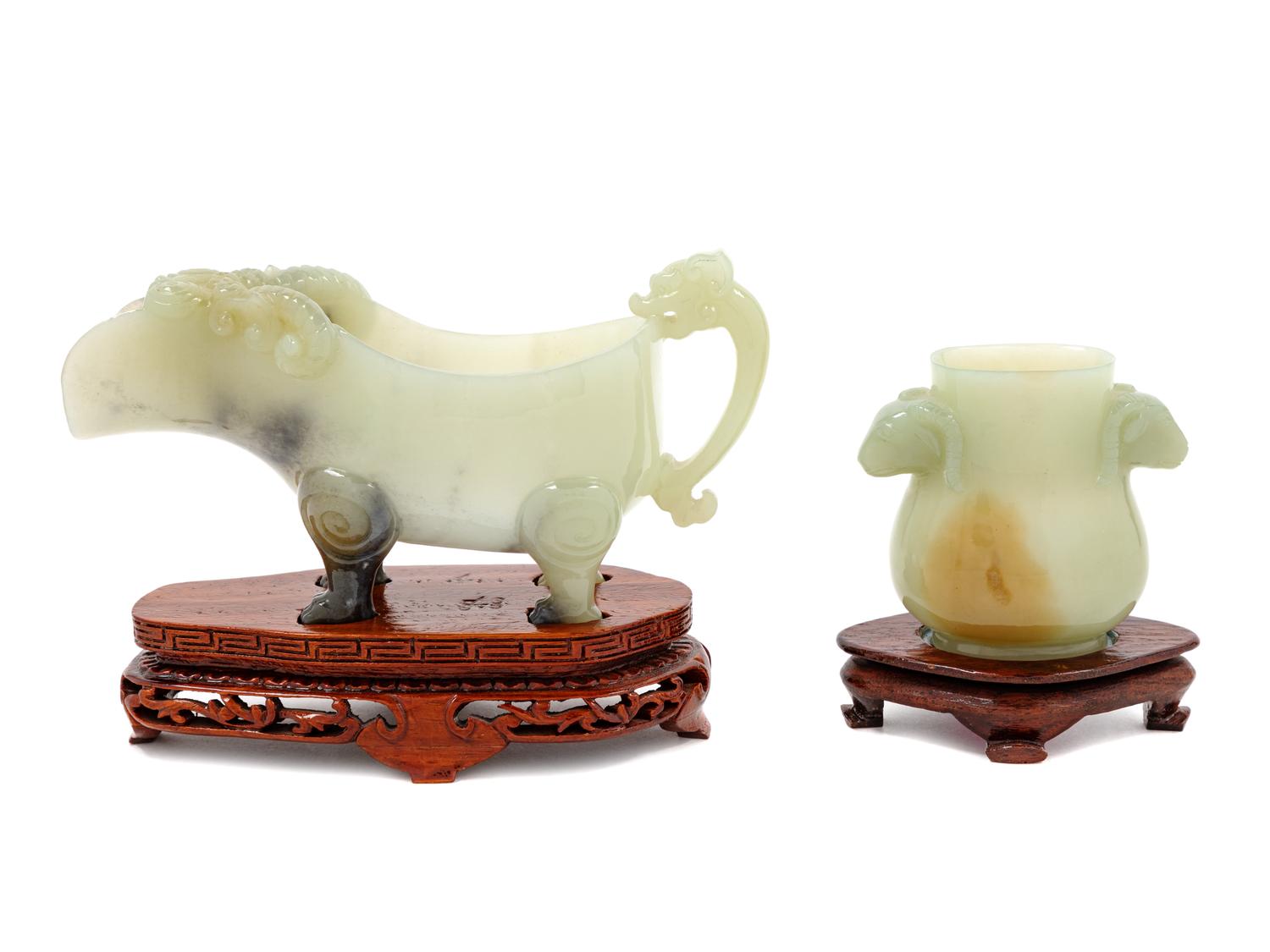 Two Chinese Agate 'Ram' Vessels