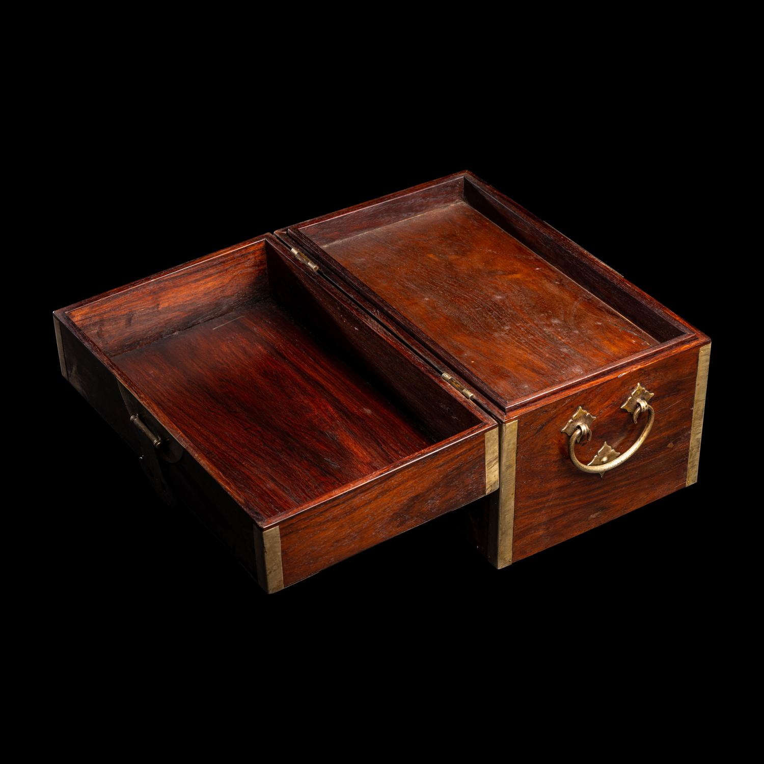 A Chinese Huanghuali Document Box, 18th/19th Century 清中期 黃花梨鑲白銅文箱