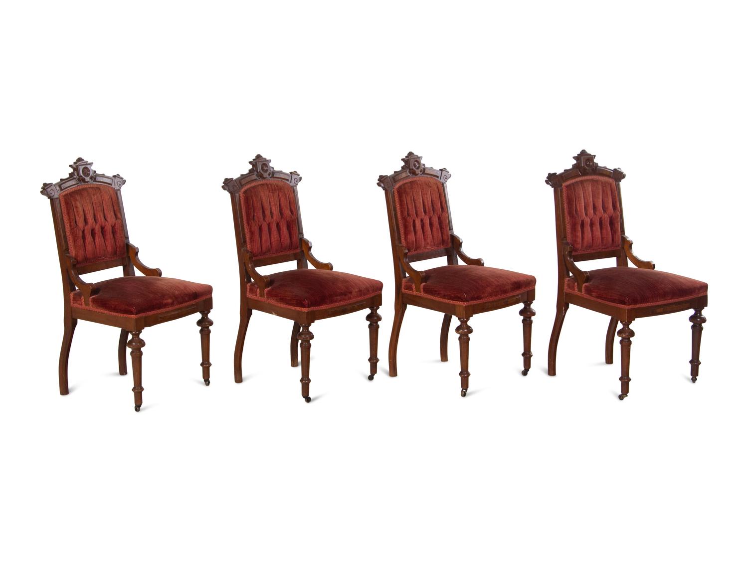 A Set of Four Victorian Walnut Side Chairs and a Pair of Classical Style Side Chairs