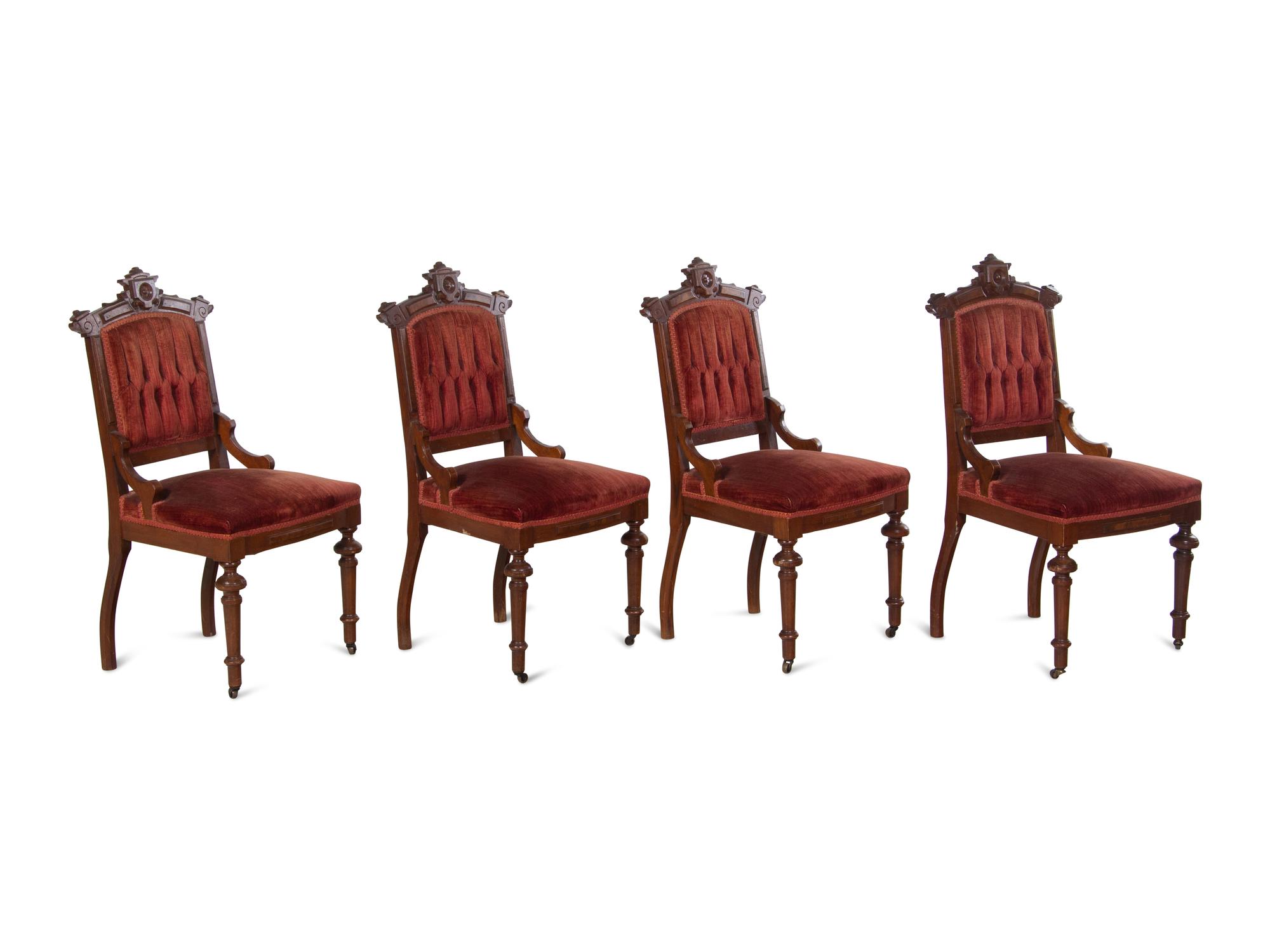 A Set of Four Victorian Walnut Side Chairs and a Pair of Classical Style Side Chairs