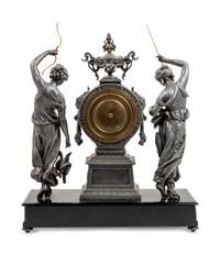 An Ansonia Fisher & Hunter Silvered Metal Mantel Clock