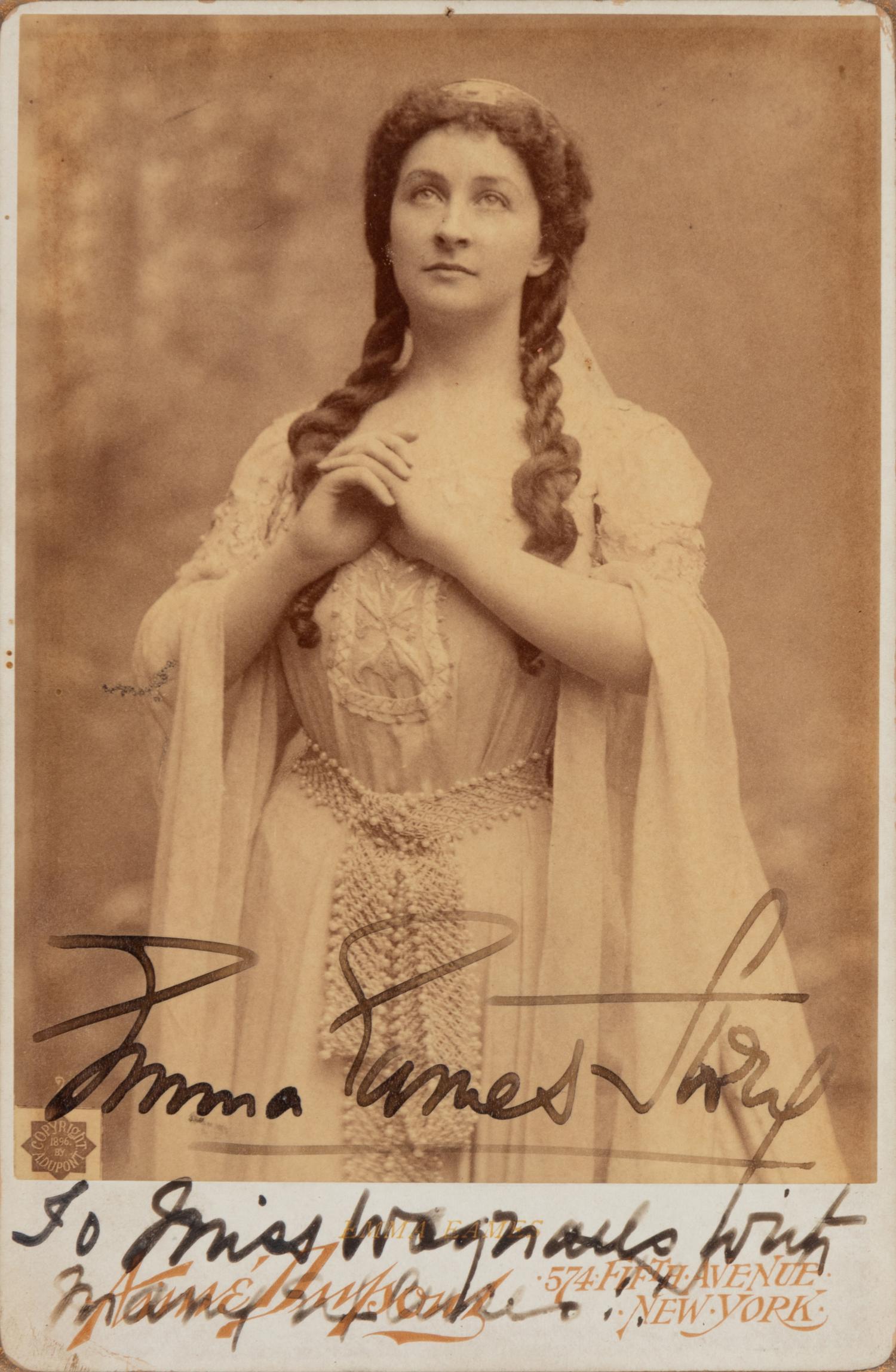 [19TH AND 20TH-CENTURY OPERA SINGERS]. A group of 8 photographs, cabinet photographs, or photographic postcards of opera singers from the 1890s-1900s, most signed, comprising images of: