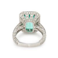 EMERALD, DIAMOND, AND WHITE GOLD RING