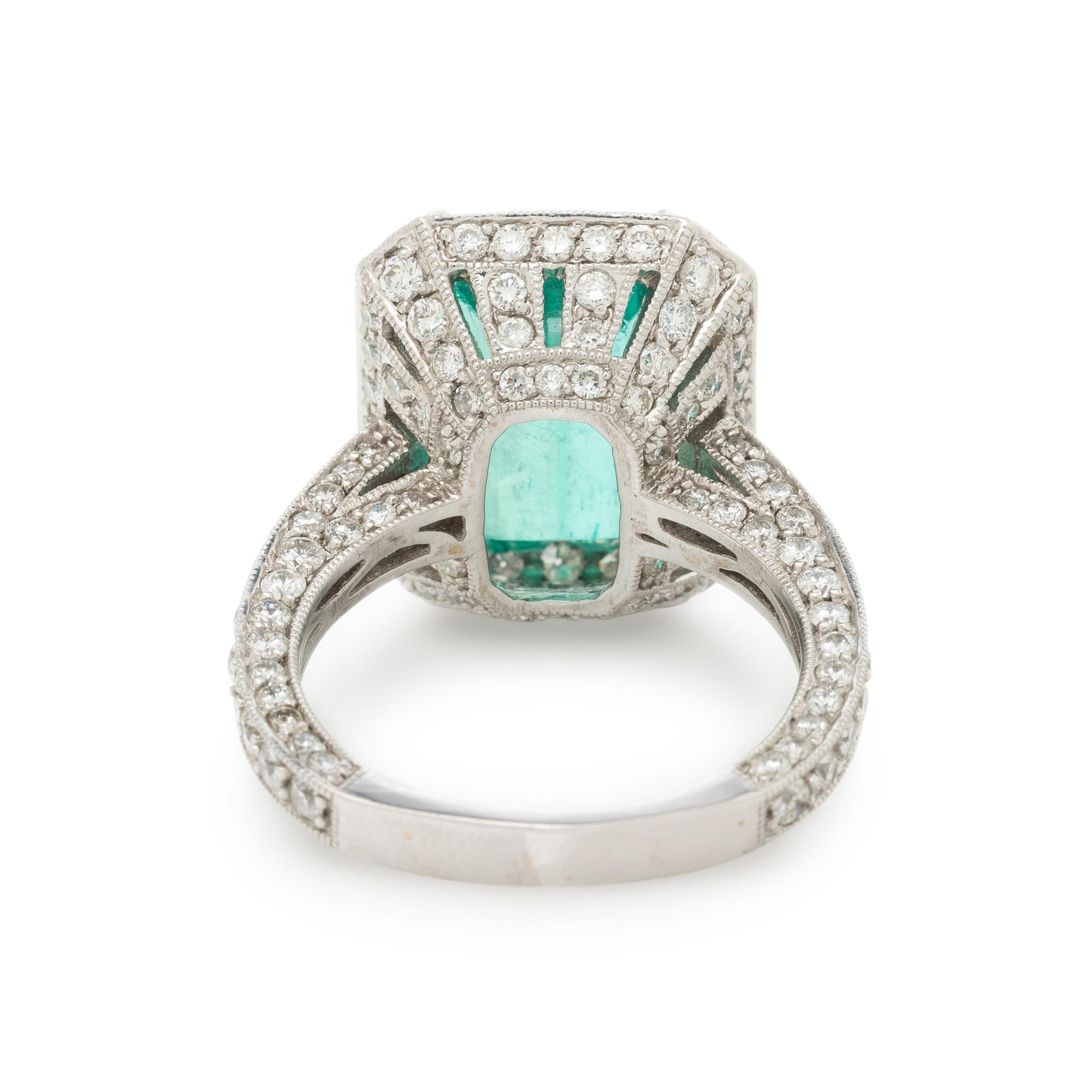 EMERALD, DIAMOND, AND WHITE GOLD RING