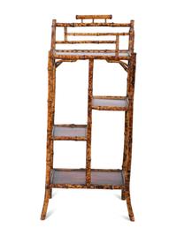 A Victorian Style Burnt Bamboo Octagonal Table, Umbrella Stand, and Etagere — 19TH/20TH CENTURY