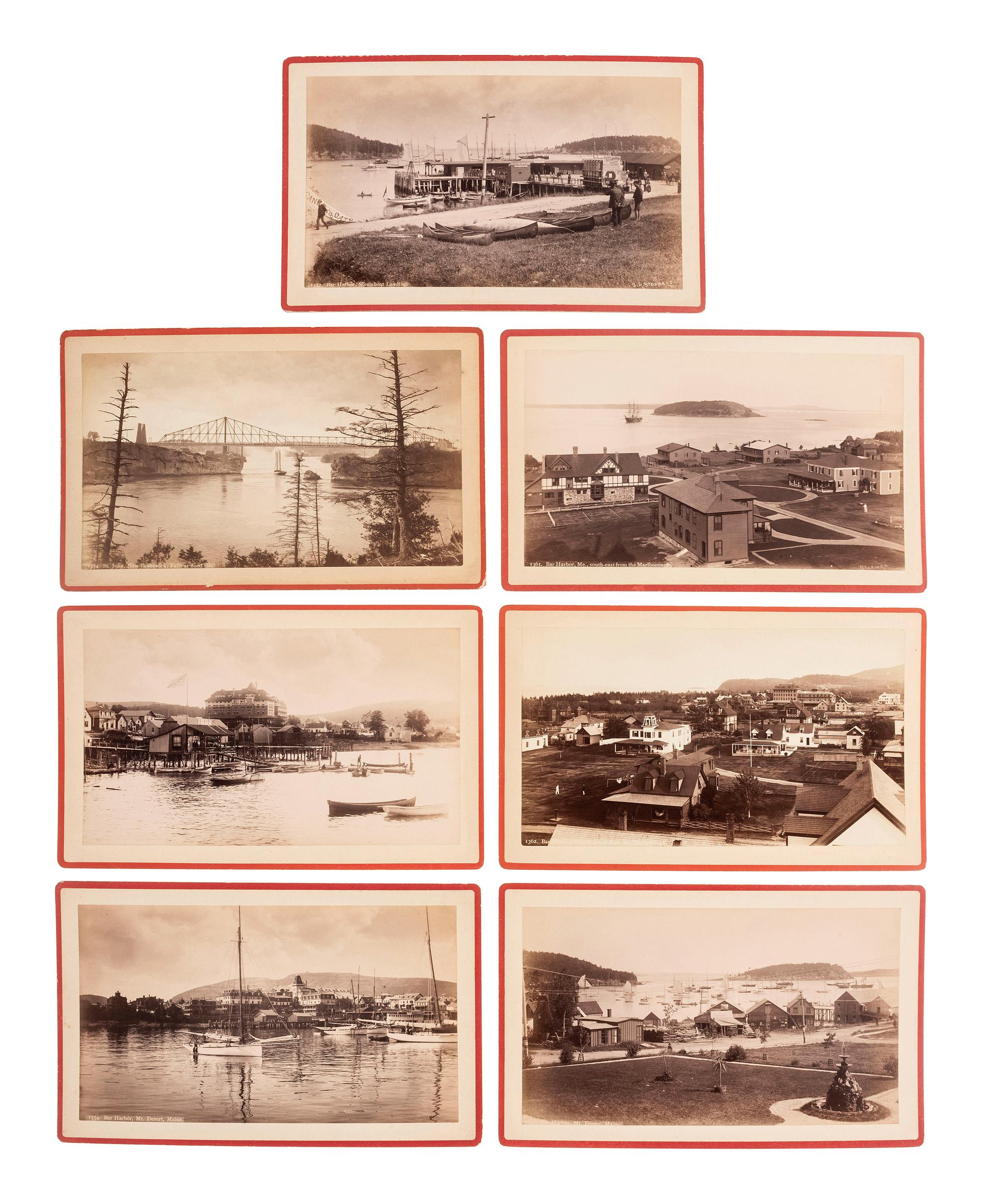 [EARLY PHOTOGRAPHY]. STODDARD, S.R. (1844-1917), photographer. A group of 8 boudoir cards of Maine, including views of Bar Harbor.