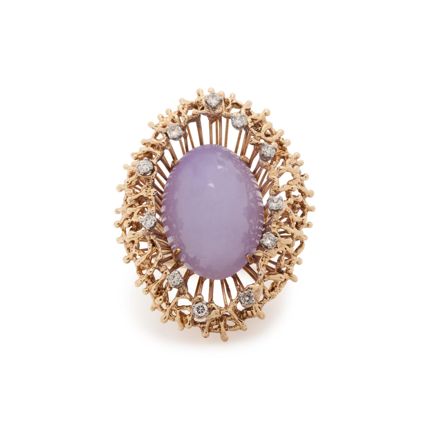 YELLOW GOLD, LAVENDER JADE AND DIAMOND RING