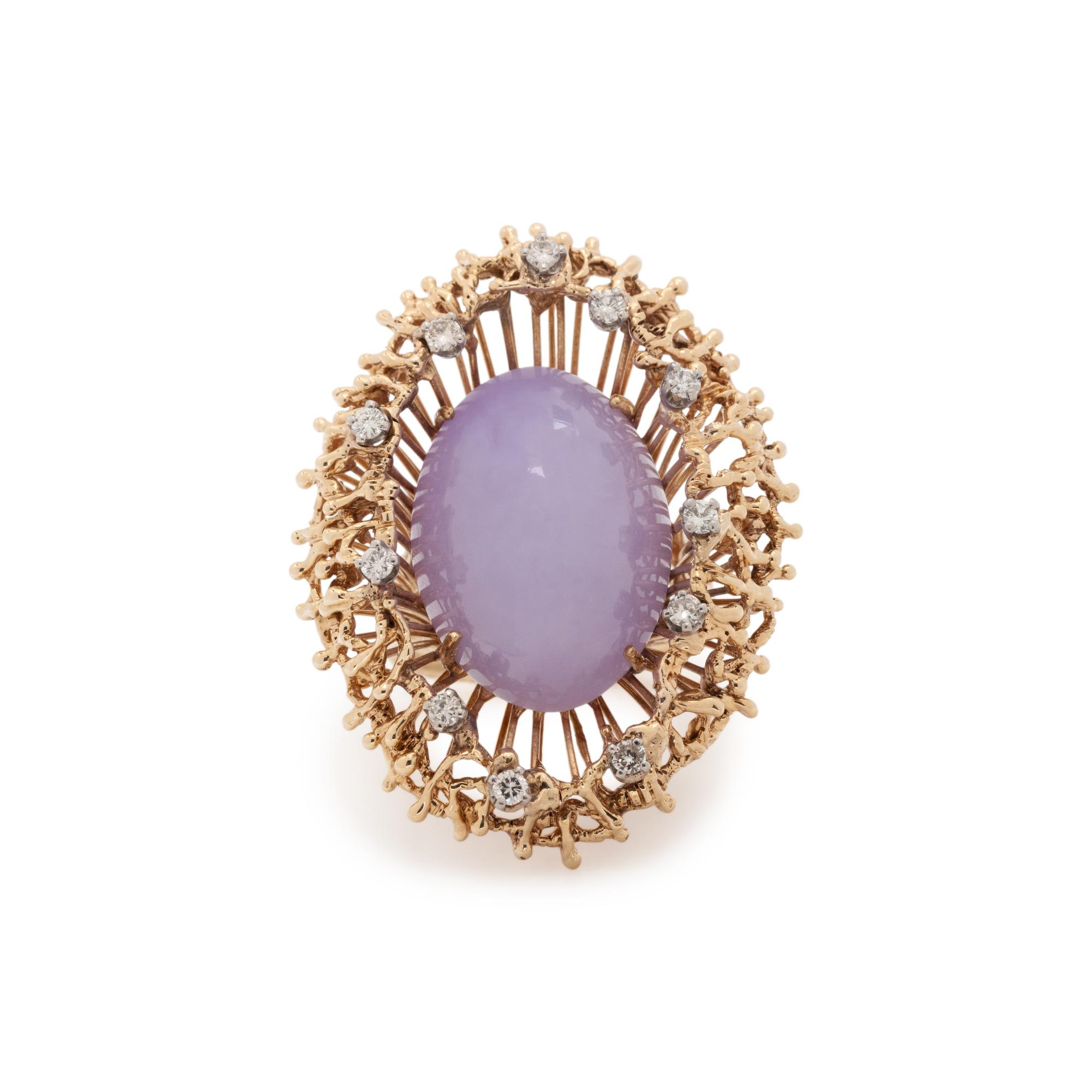 YELLOW GOLD, LAVENDER JADE AND DIAMOND RING