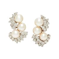 CULTURED PEARL AND DIAMOND CLIP EARRINGS