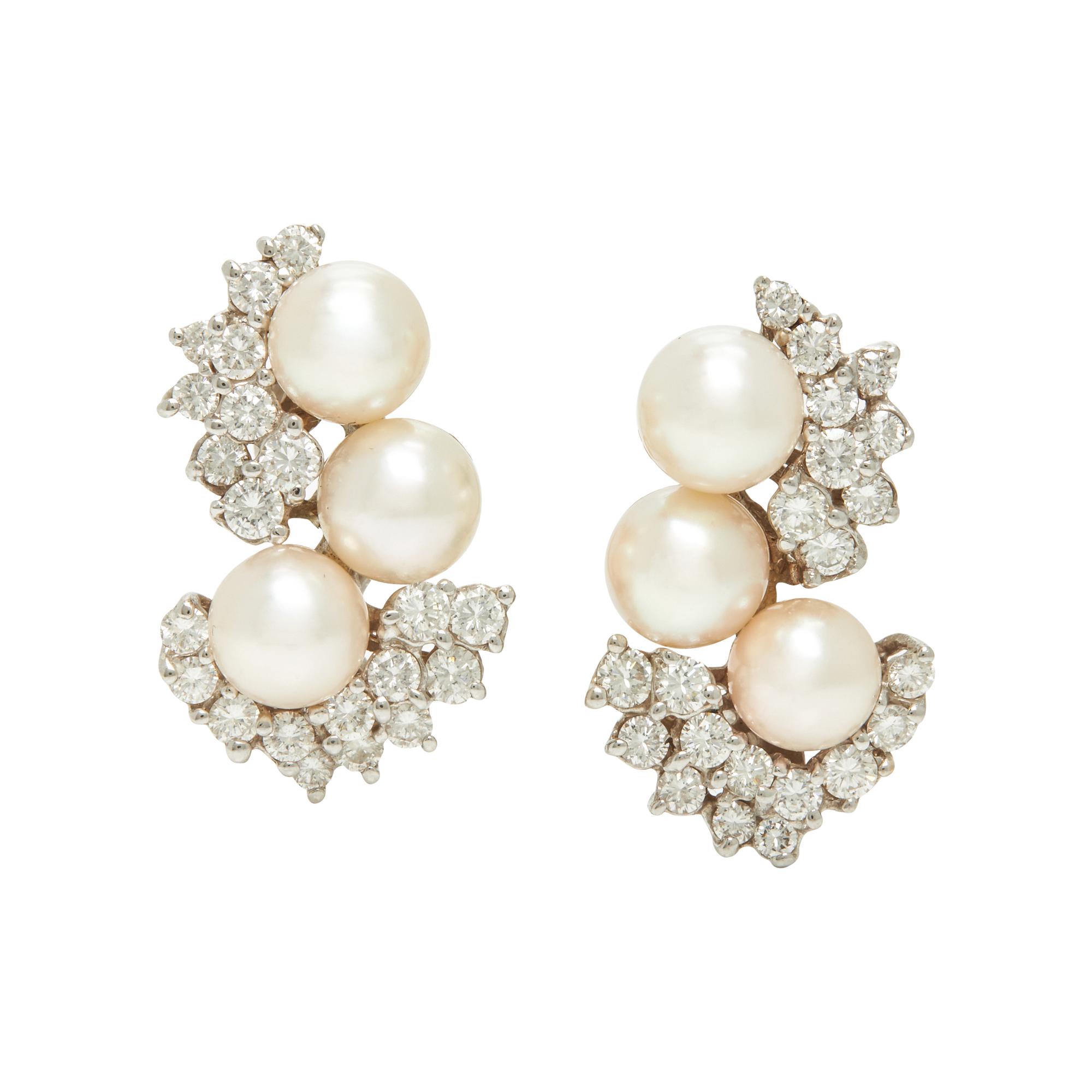 CULTURED PEARL AND DIAMOND CLIP EARRINGS