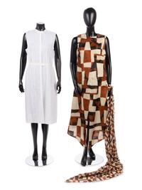 Two Designer Dresses and One Shawl: One Akris with Matching Shawl, One Calvin Klein