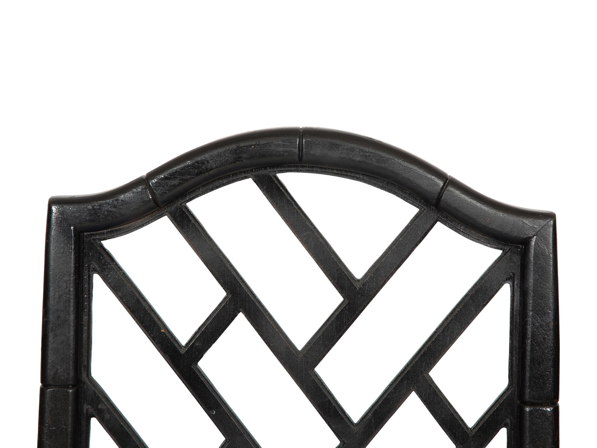 A Set of Six Chinese Chippendale Style Black-Painted Dining Chairs