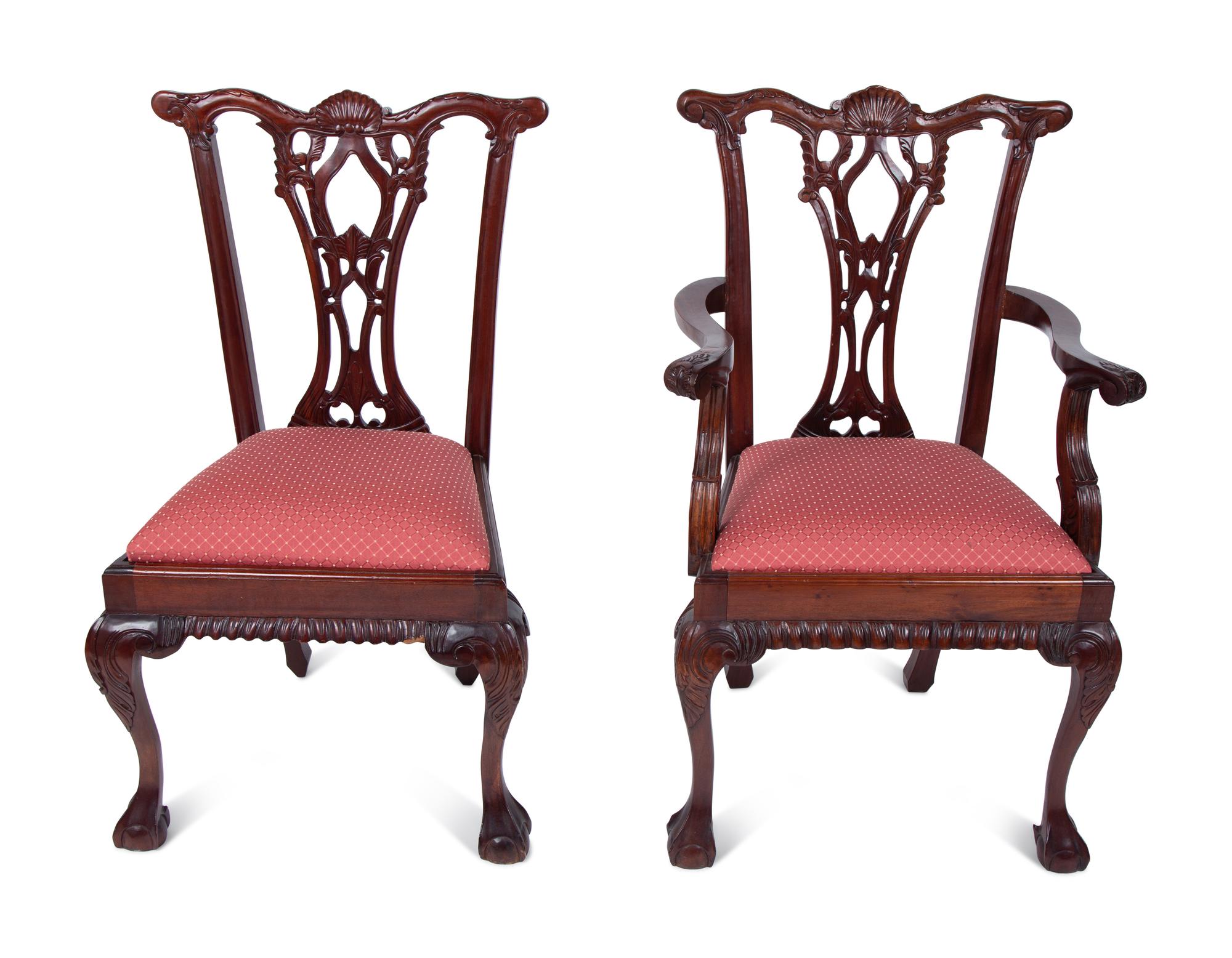 A Set of Eight Chippendale Style Mahogany Dining Chairs — 20TH CENTURY
