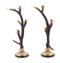 A Pair of Silvered Metal Mounted Antler Three-Light Candelabra