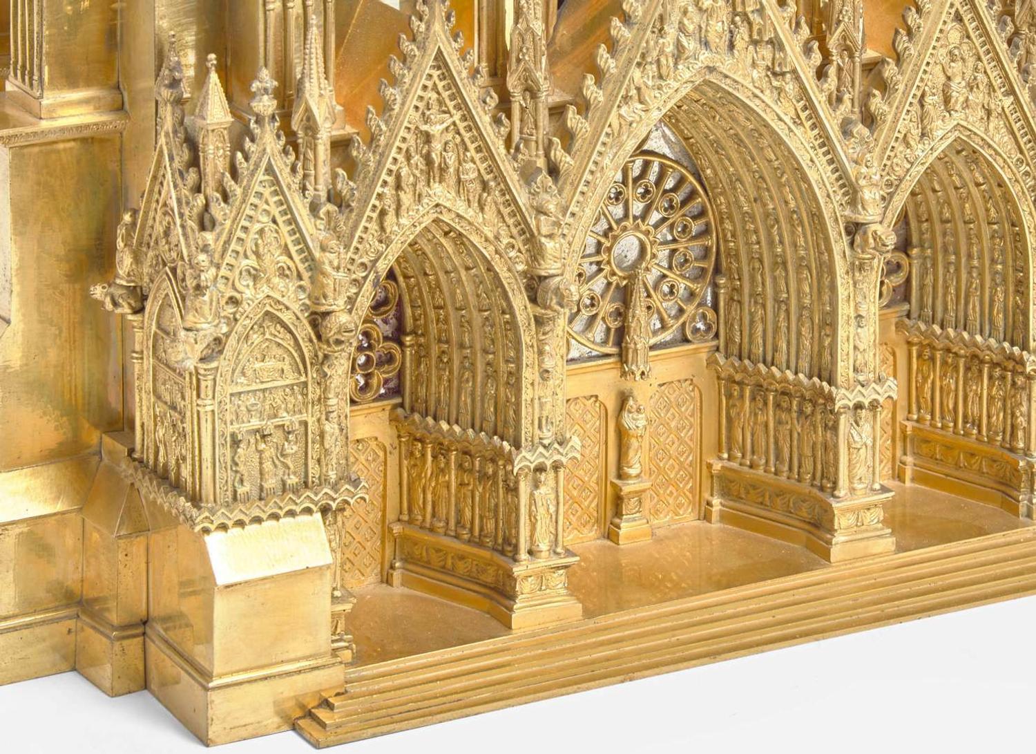 A French gilt bronze mantel clock in the form of Reims Cathedral, Pierre-Honoré-César Pons (1773-1851), Paris, second quarter 19th century