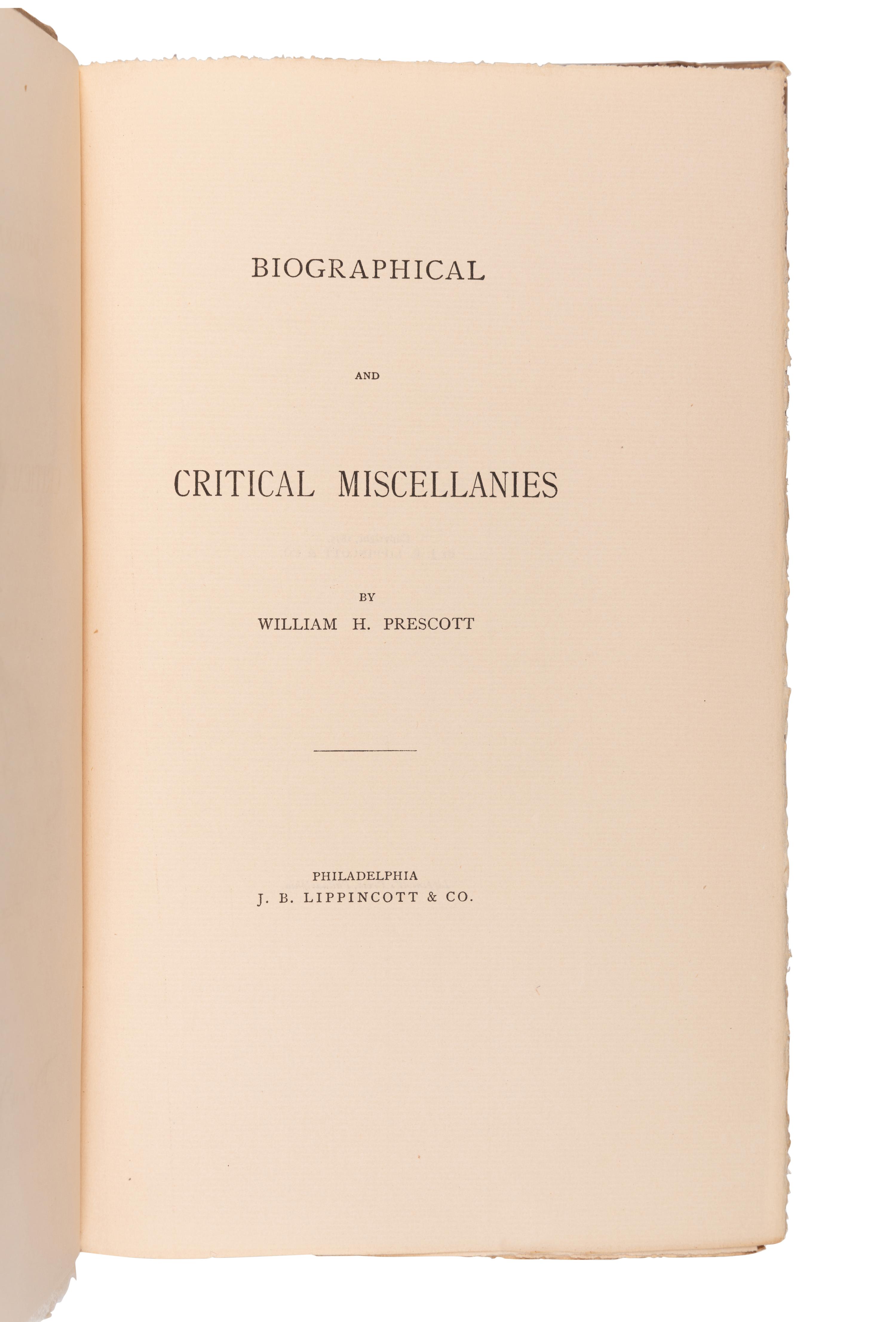 [BINDINGS & SETS]. PRESCOTT, William Hickling (1796-1859). Works . John Foster Kirk, editor.