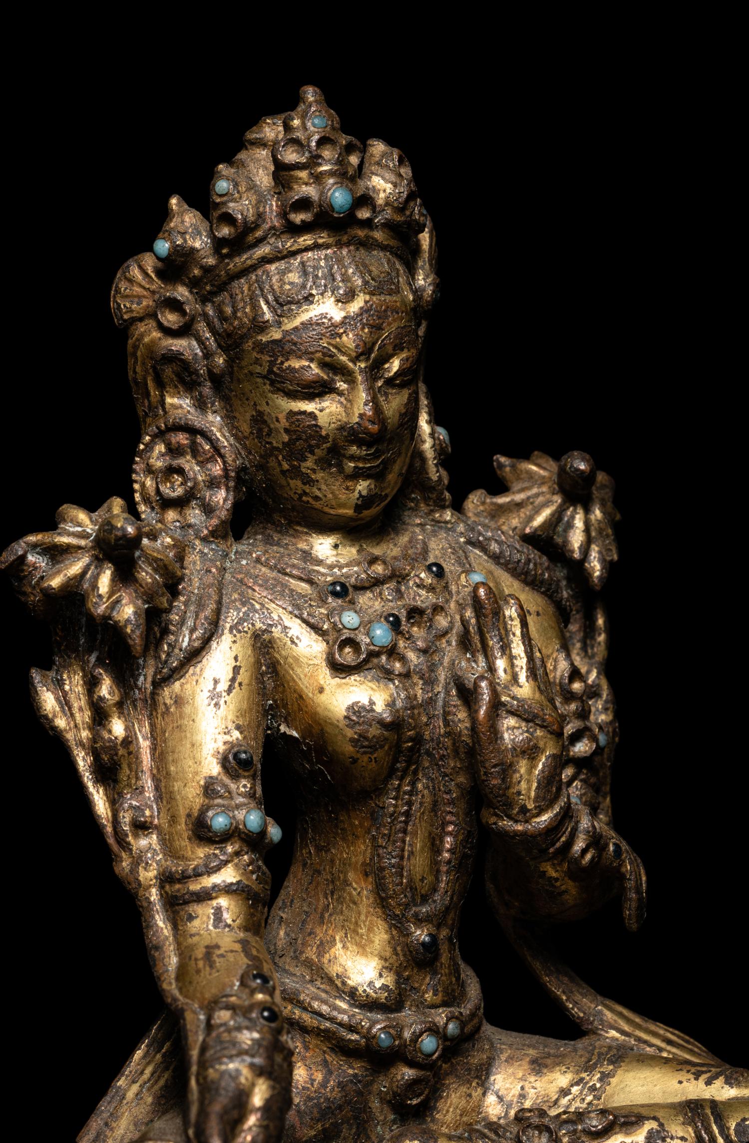 A Tibetan Gilt Bronze Seated Figure of Tara
