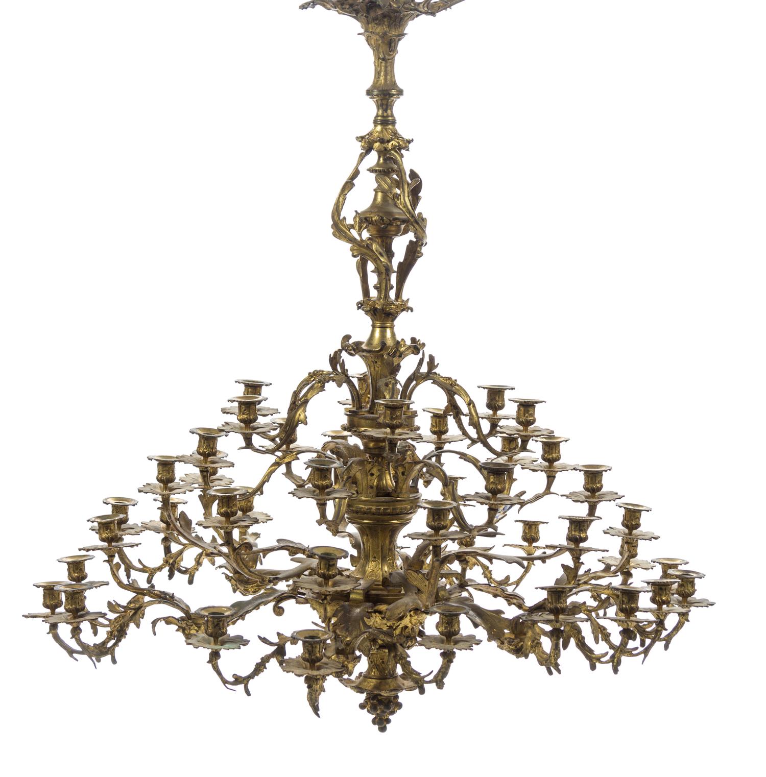 A Louis XV Style Gilt Bronze Forty-Two Light Chandelier Height 50 x width 44 inches. — LATE 19TH CENTURY