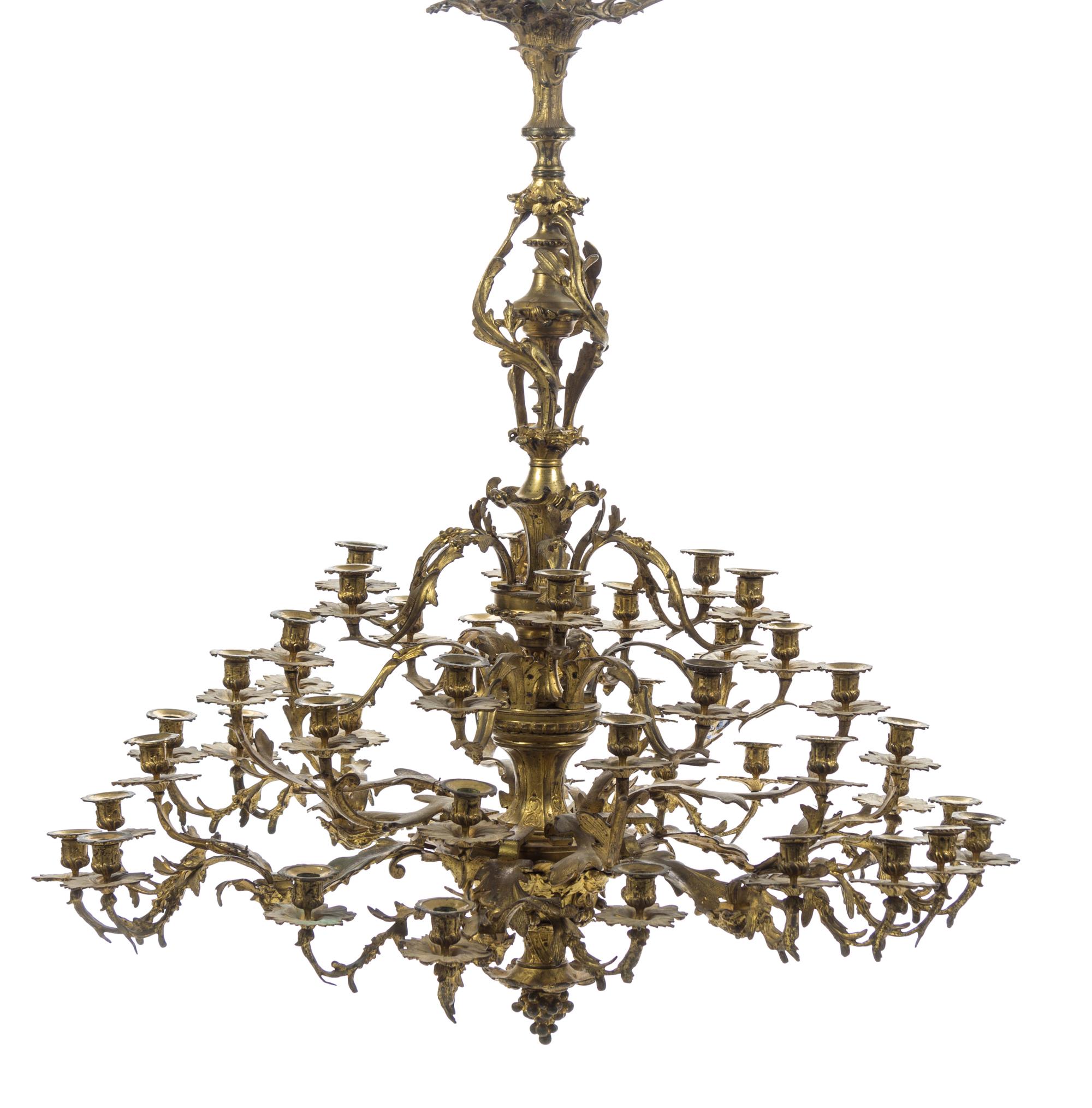 A Louis XV Style Gilt Bronze Forty-Two Light Chandelier Height 50 x width 44 inches. — LATE 19TH CENTURY