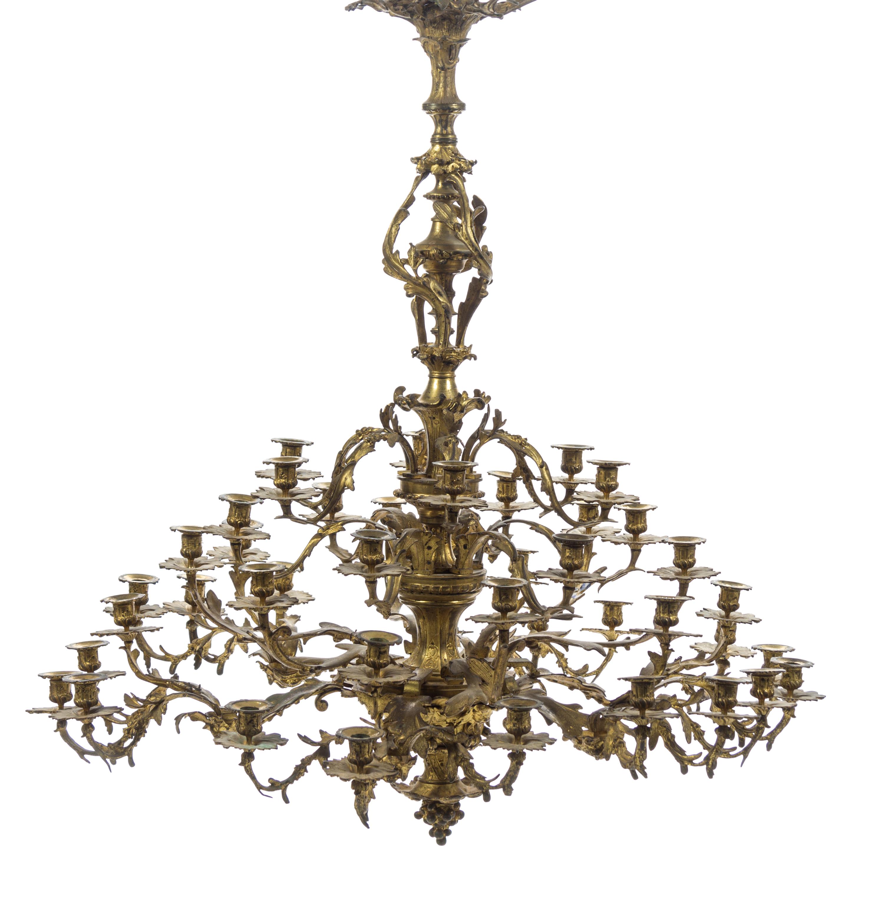 A Louis XV Style Gilt Bronze Forty-Two Light Chandelier Height 50 x width 44 inches. — LATE 19TH CENTURY