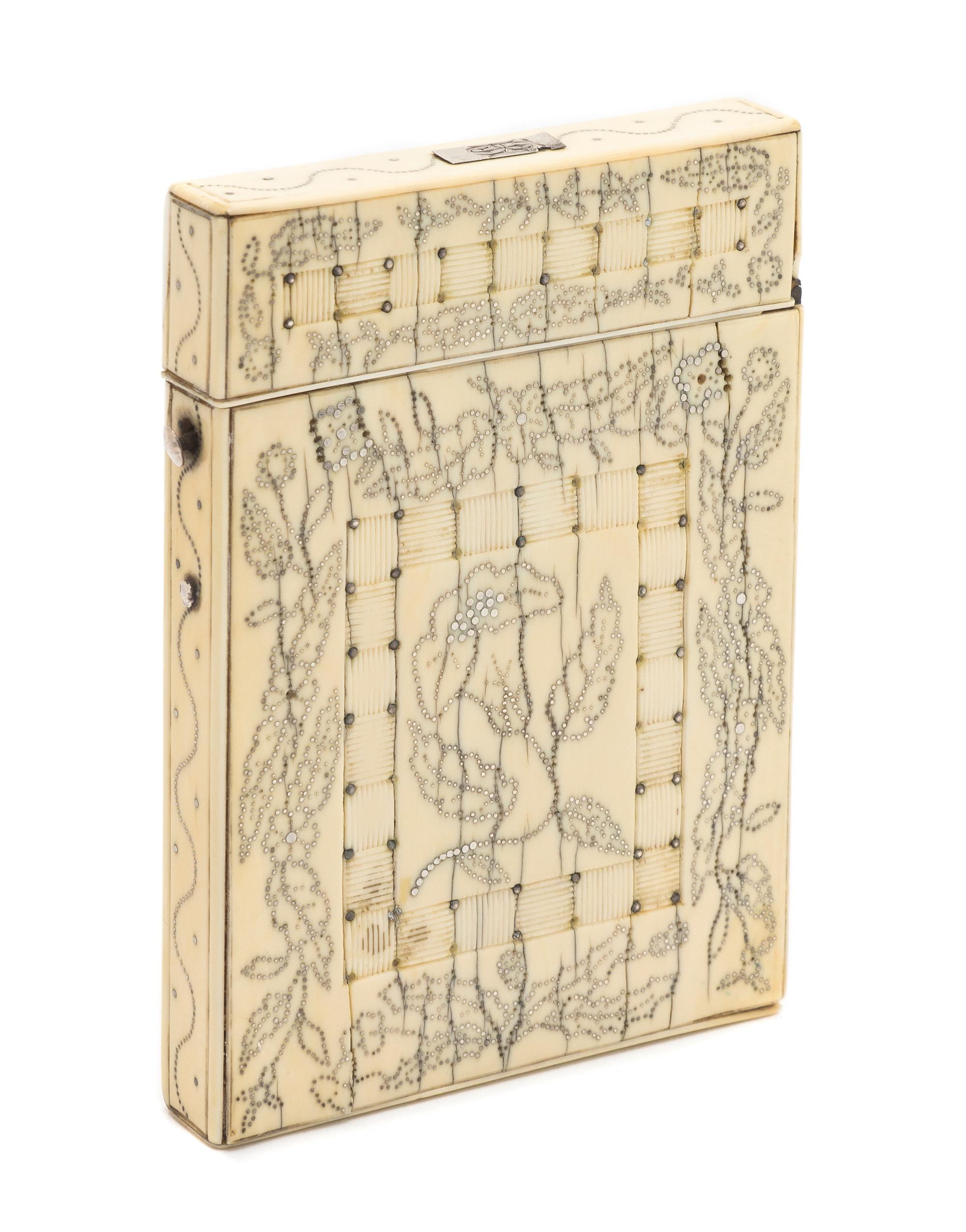 An Ivory Veneered Card Case, Height 4 1/8 inches.